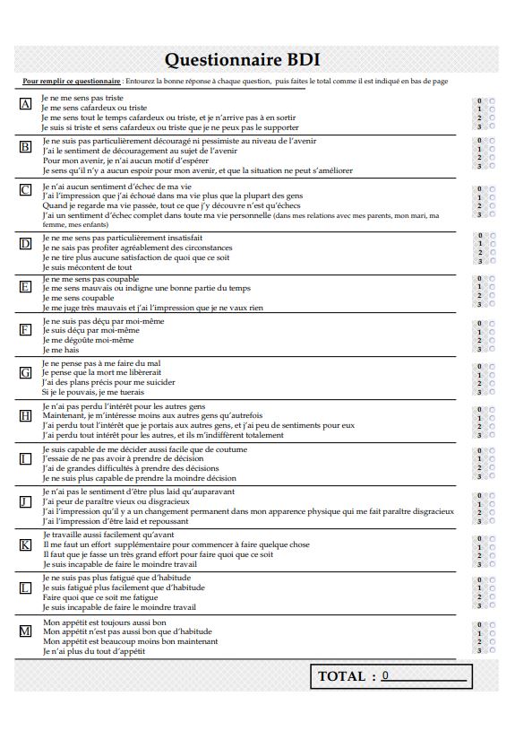 Le questionnaire BDI IEDM